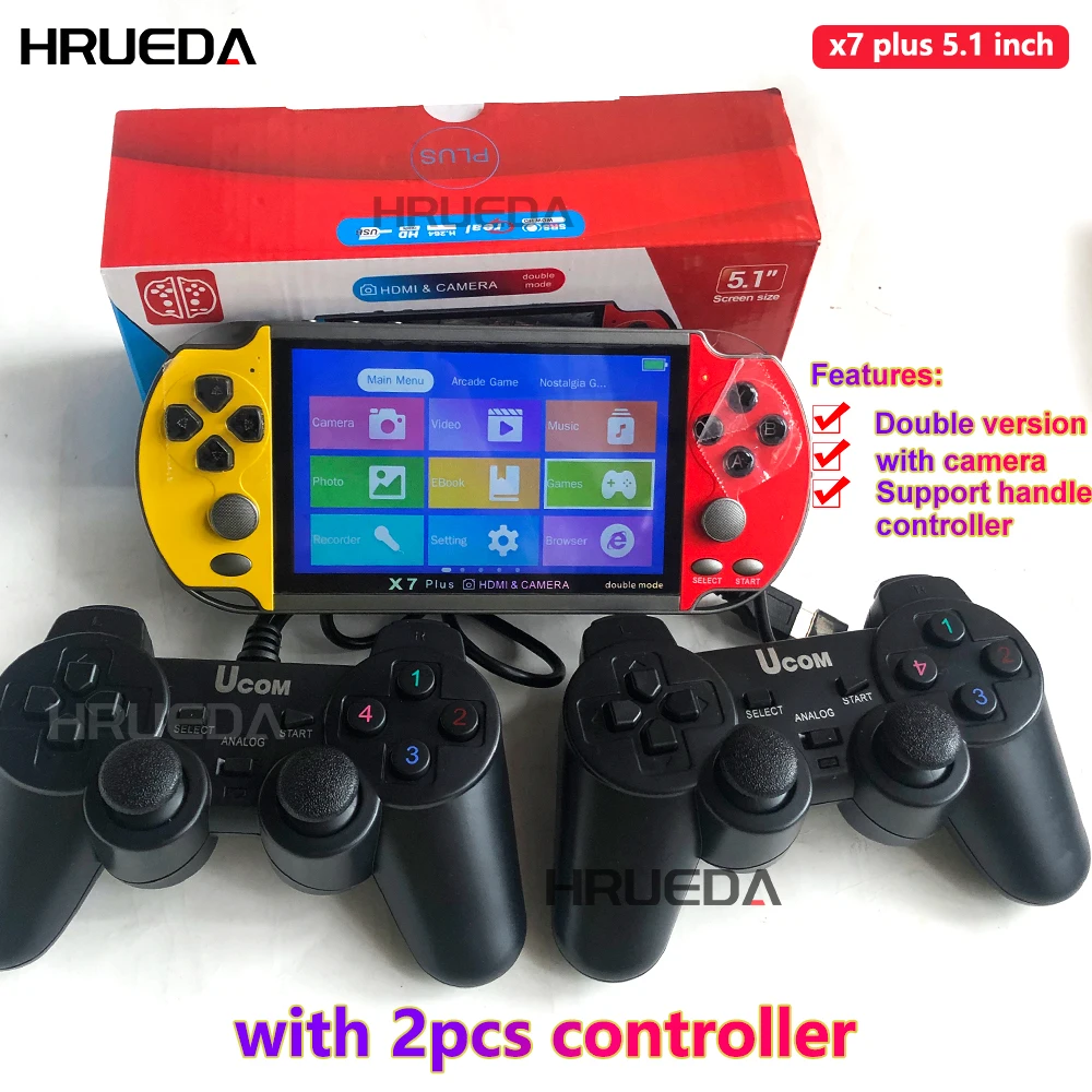 X7 plus 5.1 Inch double mode Handheld Video Game Console Dual Joystick Mini Portable Game Console Built-in 10000 Classic Free Ga