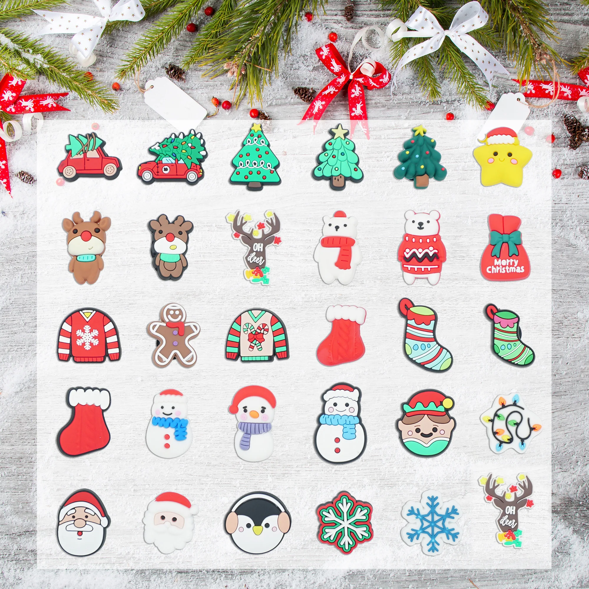 

30pcs/set Christmas-Themed Shoe Charms Adorable Styling Stockings Bears Snowman Santa Claus Christmas Trees Snowflake Shoe Decor