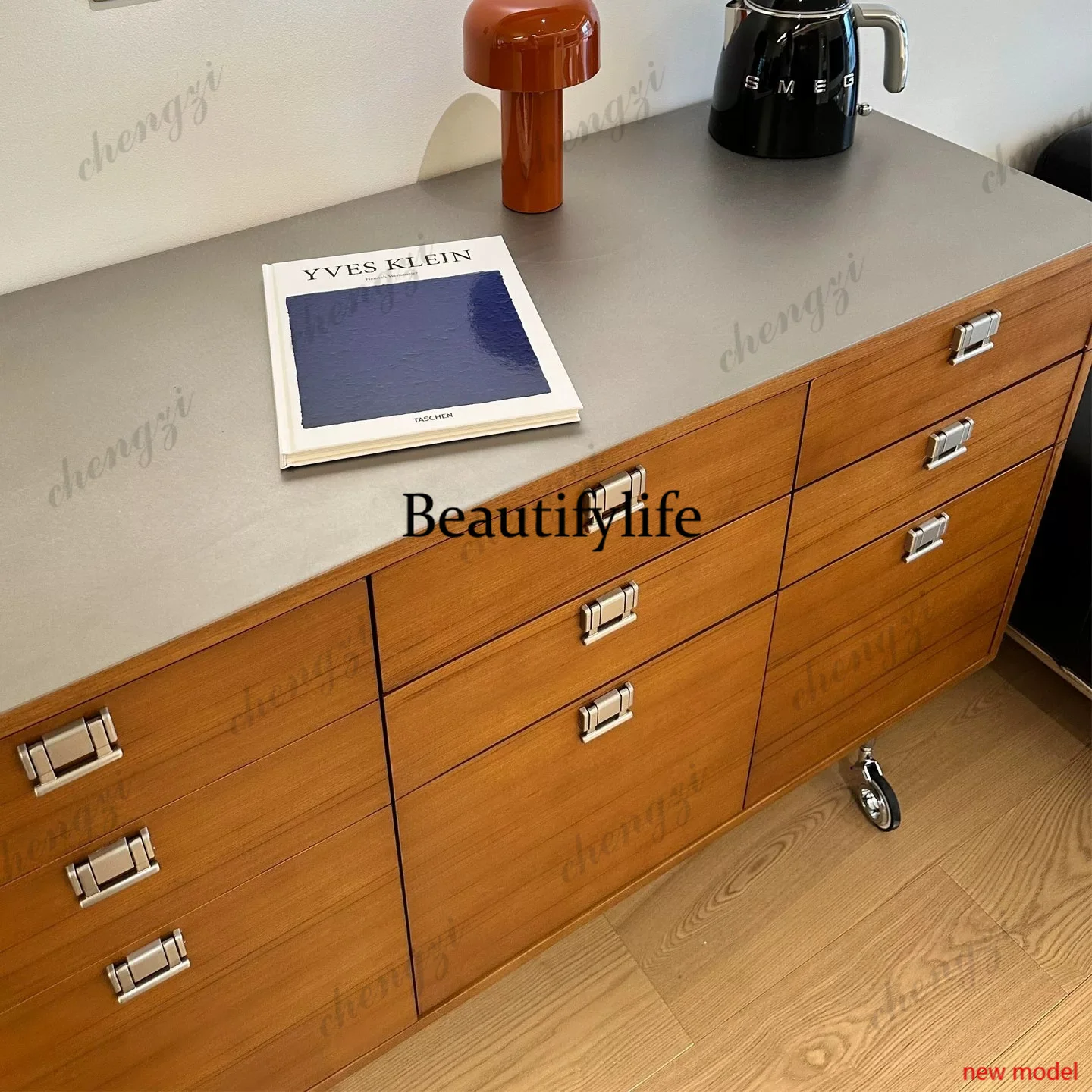 h178Medieval household multi-functional side cabinet small apartment coffee bar counter against the wall for storage