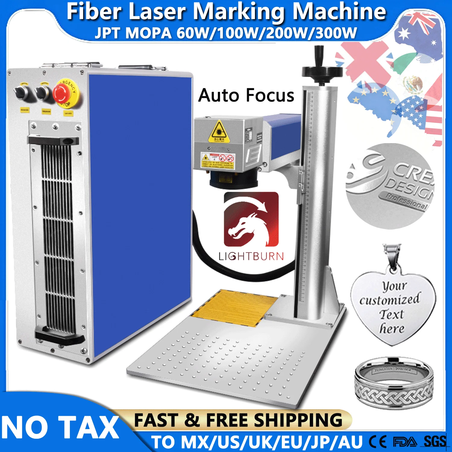 

JPT Mopa Fiber Laser Marking Cutting Machine for All Metal Jewelry Laser Engraver Deep Laser Engraving 300W for Drilling Ngraver