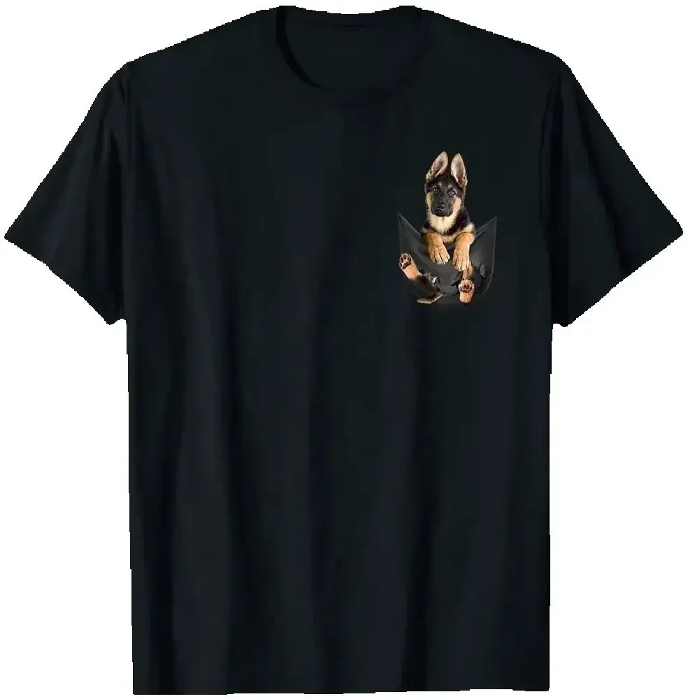 German Shepherd In Pocket Funny Dog Lover Gifts Unisex T-Shirt 100% Cotton O-Neck Short Sleeve Casual Mens T-shirt Size S-3XL