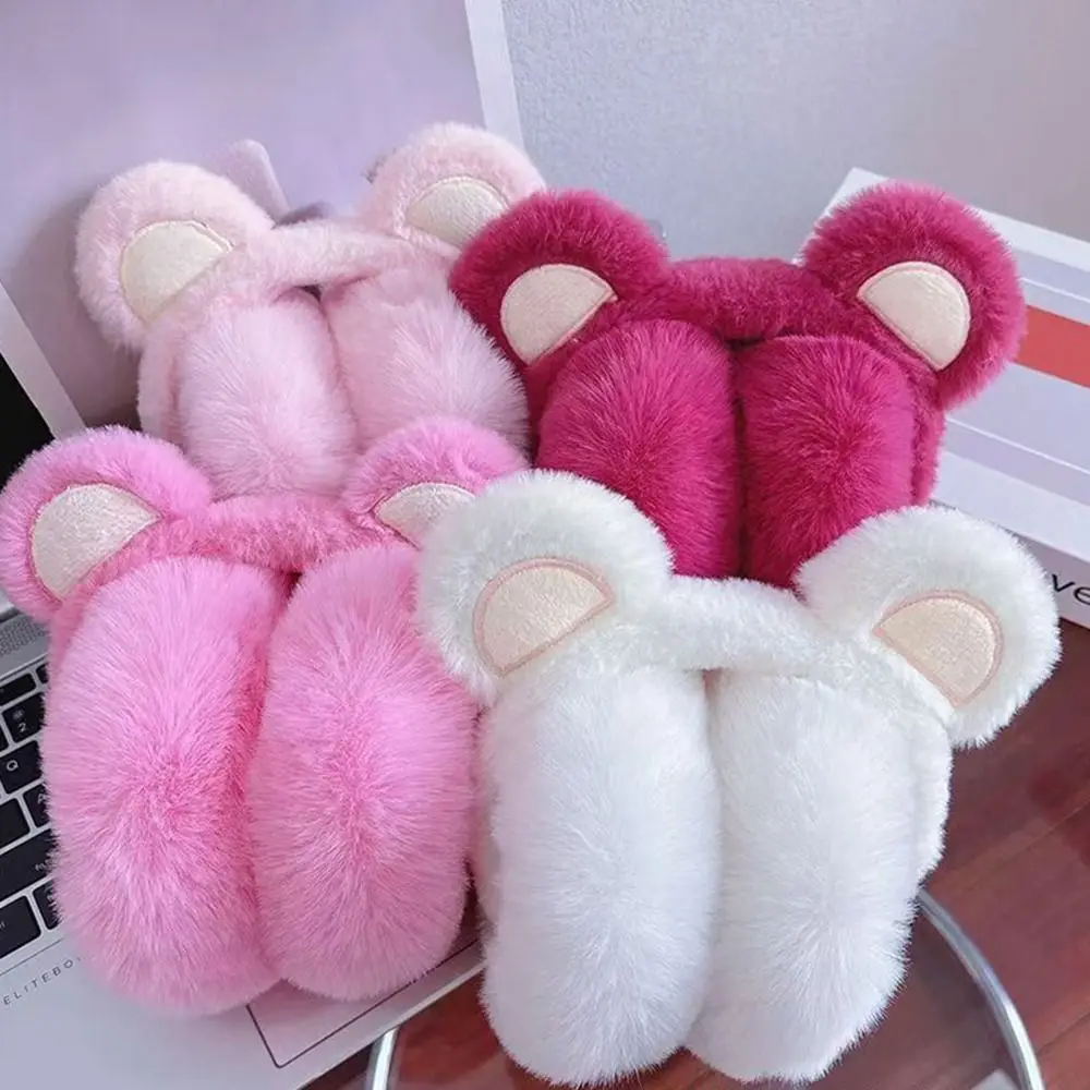 Penutup Telinga Beruang Fashion, Dapat Dilipat, Anti-Dingin, Penghangat Telinga, Penutup Telinga Tebal untuk Wanita dan Gadis