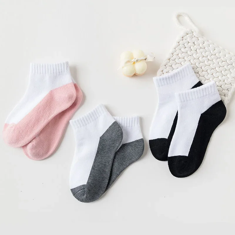 5 Pairs/Lot Summer Children Socks 100% Cotton Kids Fashion Black White Gray Baby Girl Boy Socks Casual Short Socks For 1-12 Year