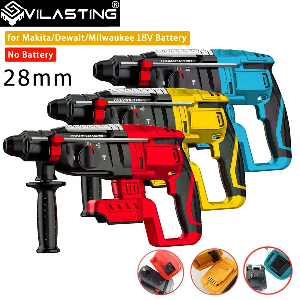 Brushless 28MM Electric Hammer Drill Multifunctional Rotary Cordless Rechargeable PowerTool For Makita/Dewalt/Milwaukee 20V Pin