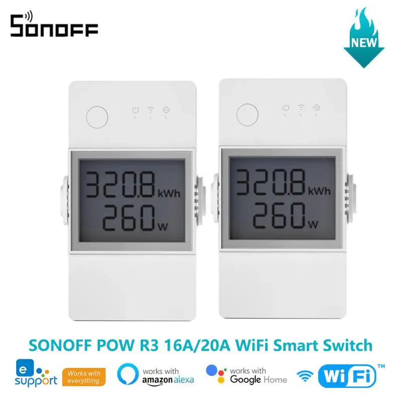 1-10PCS SONOFF POW R3 16A/20A WiFi Smart Switch ESP32 Chip Energy Saving LCD Monitoring via eWeLink Work With Alexa Google IFTTT