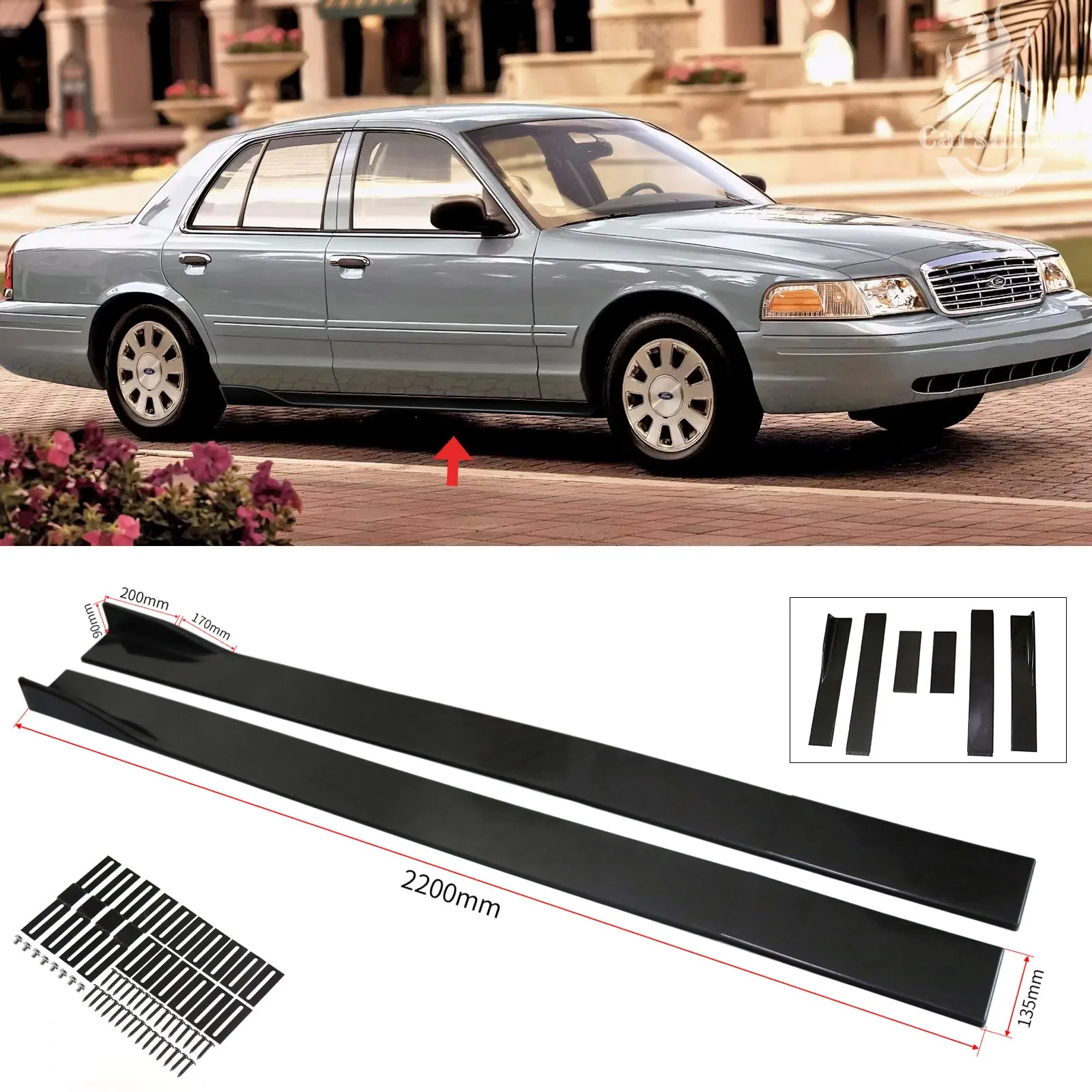 

For Ford Crown Victoria 78.7" Side Skirt Rocker Panel Extensions Gloss Black