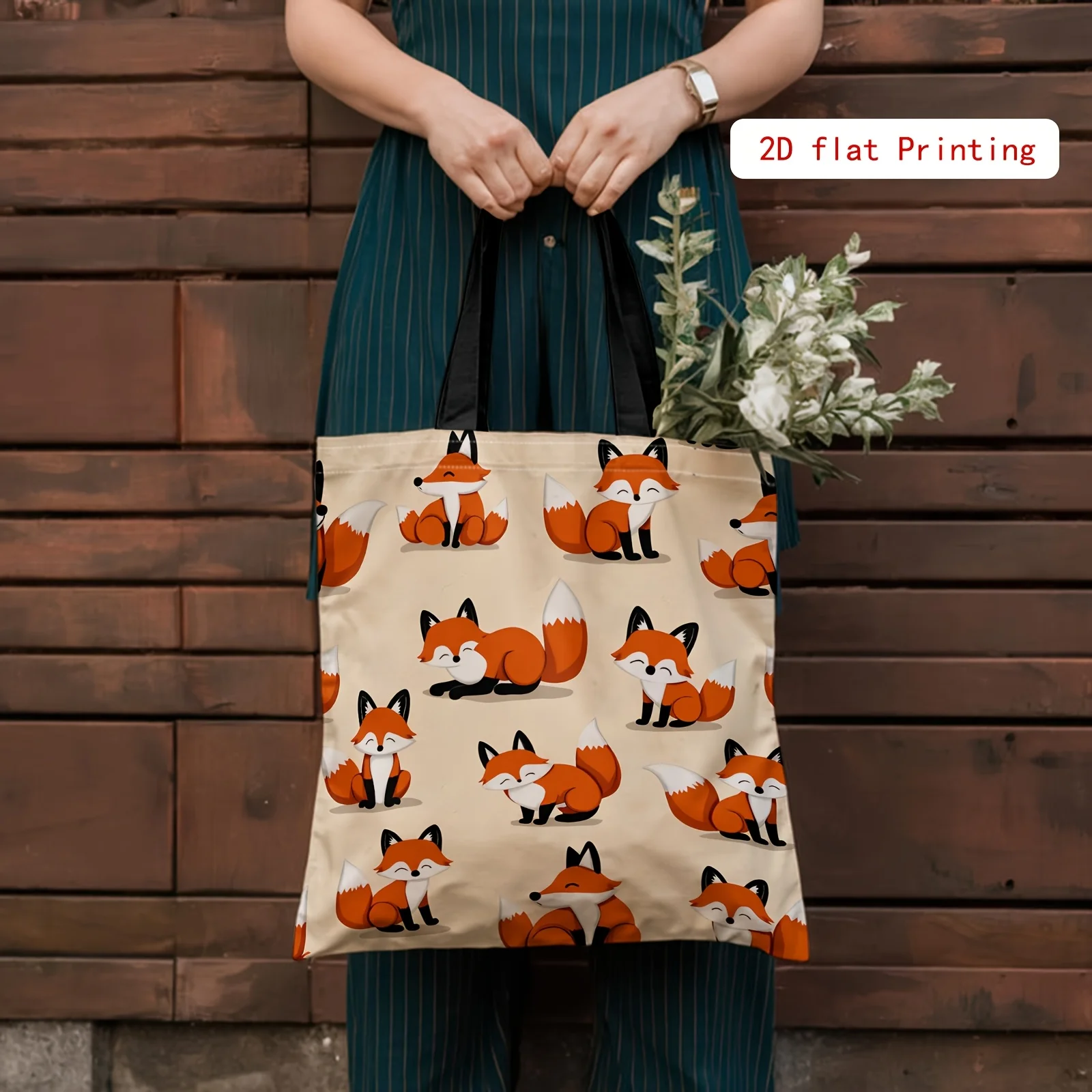 1pc Cute Fox Pattern Tote Bag Fashionable Handbag for Travel and Daily Commute Single Shoulder Bag Women's Shopping Decoration