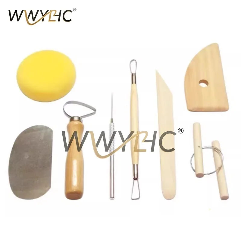 8PCS/SET  Pottery Tools Set Clay Ceramics Molding Tools Stainless Steel Wood Sponge Tool Set