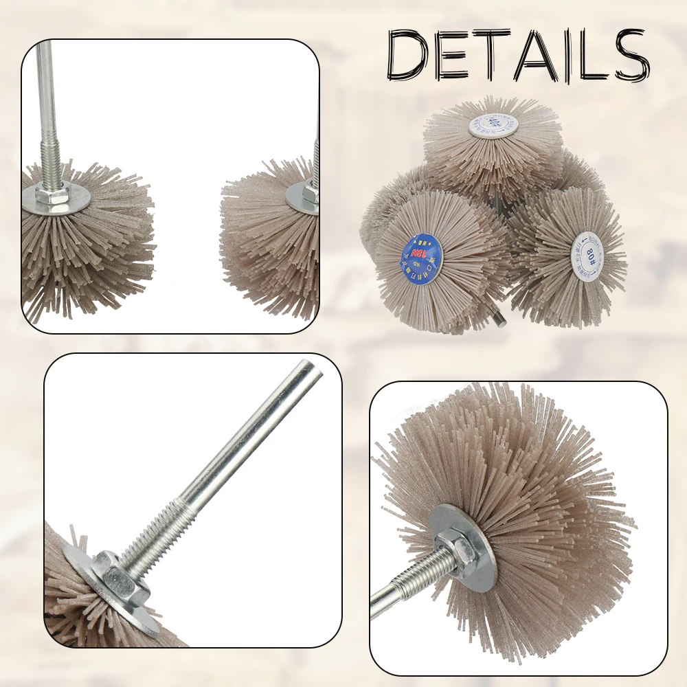 4pcs 80mm Drill Abrasive Wire Grinding Wheel Nylon Bristle Polishing Brush for Wood Furniture Mahogany Finish