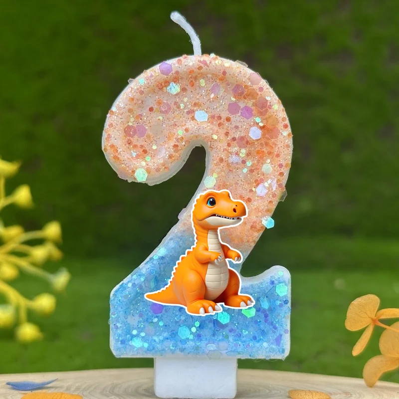 dinosaur T-Rex Digital Candle Number 0-9 Kids Birthday Cake Decoration Supplies Cartoon Anime Party Accessories Supplies