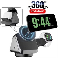 360 Rotation 3 in 1 Wireless Charger Stand Magnetic Fast Charging Station For Magsafe iPhone 16 15 14 Apple Watch 1-10 Airpods