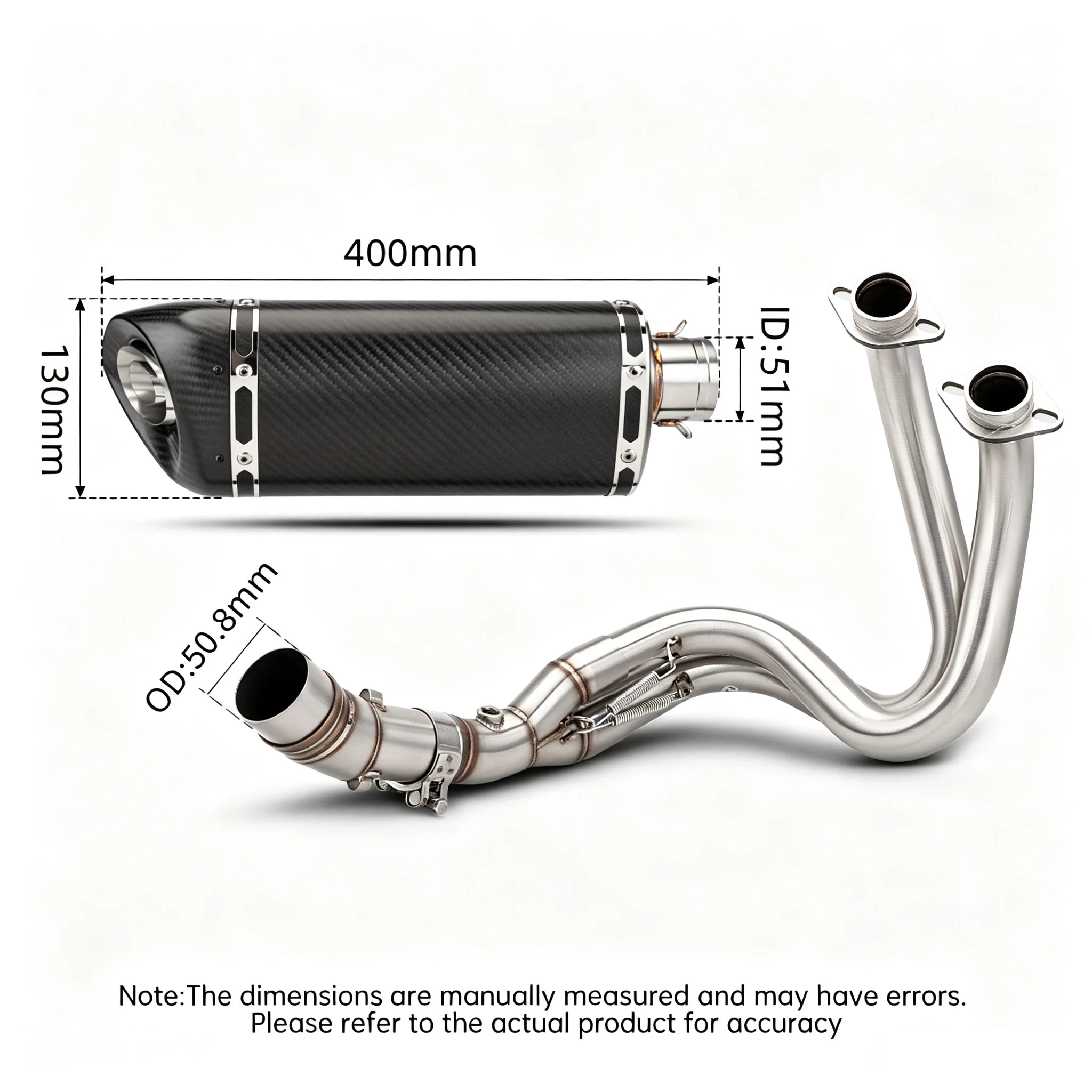 51MM Full Exhaust System For ER6N Versys 650 Z650 Ninja 650 Front Middle Link Pipe tubos de escape moto with 2 oxygen sensors