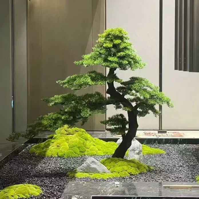 High-End Customized Large Green Fiberglass Arhat Meiren Pine Durable Artificial Welcoming Landscaping Plant