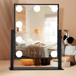 Vanity Mirror with Lights, Makeup Mirror with 9/12 Dimmable LED Bulbs, 3 Color Lighting Modes Touch Control Mirror, 360°Rotation