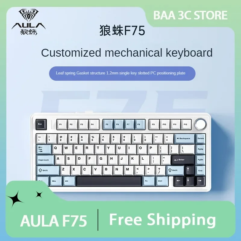 

AULA F75 Mechanical Keyboard Three Mode 2.4G Wireless/Bluetooth Customized RGB Gasket Hot Swap Low Latency Gaming Keyboard