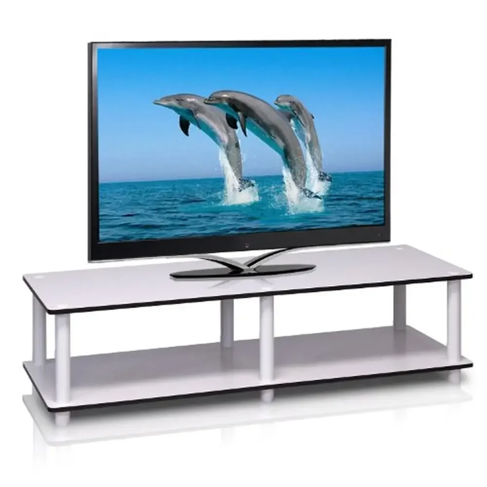 Wide TV Stand Wooden No Tools Assembly 46" Flat Screen Panel White Shelf 41.3x15.6x10.9