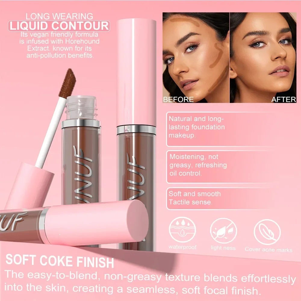 DUNUF Matte Liquid Bronzer Contour Beauty Wand Highlighter Blush With Cushion Liquid Face Bronzer Wand Stick Applicator Makeup