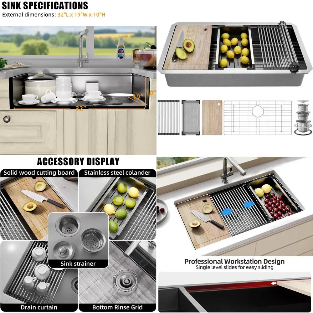 

Commercial Grade 16-Gauge Stainless Steel Undermount Single Bowl Kitchen Sink, 32 x 19