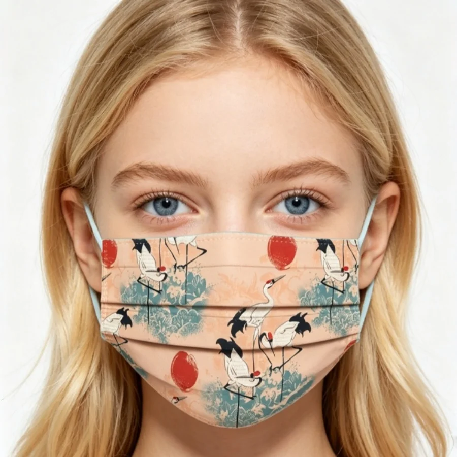10pcs Vintage Printed Disposable Face Masks, 3-Layer with Melt-Blown Fabric, Dustproof, Individually Wrapped