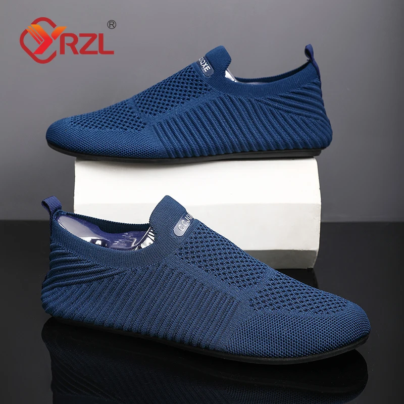 

YRZL Summer Men Slip on Flat Breathable Brown Man Shoes Men's Comfort Soft Sole Casual Shoes Man Plus Size Loafers Walking Shoes