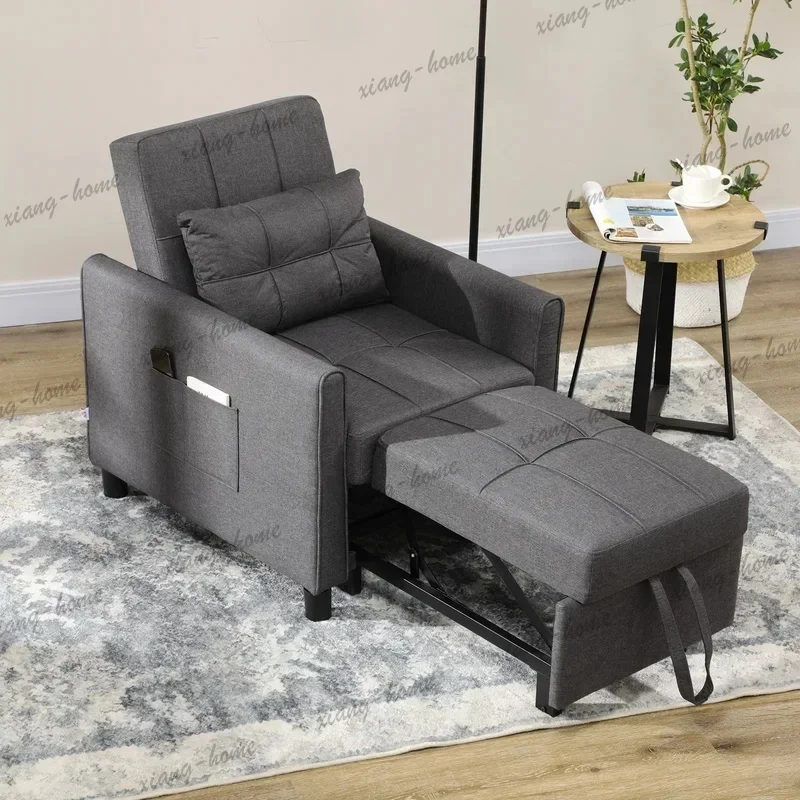 FG Premium HOMCOM Gray 3‑in‑1 Convertible Chair Bed, Pull‑Out Sleeper with Adjustable Backrest, Pillow & Pockets