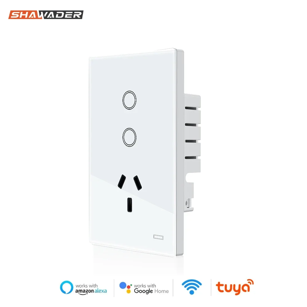 Shawader Wifi Tuya Smart Life Light Switch Argentina Plug Wall Socket Australia Outlet Touch Glass Remote by Alexa Google Home