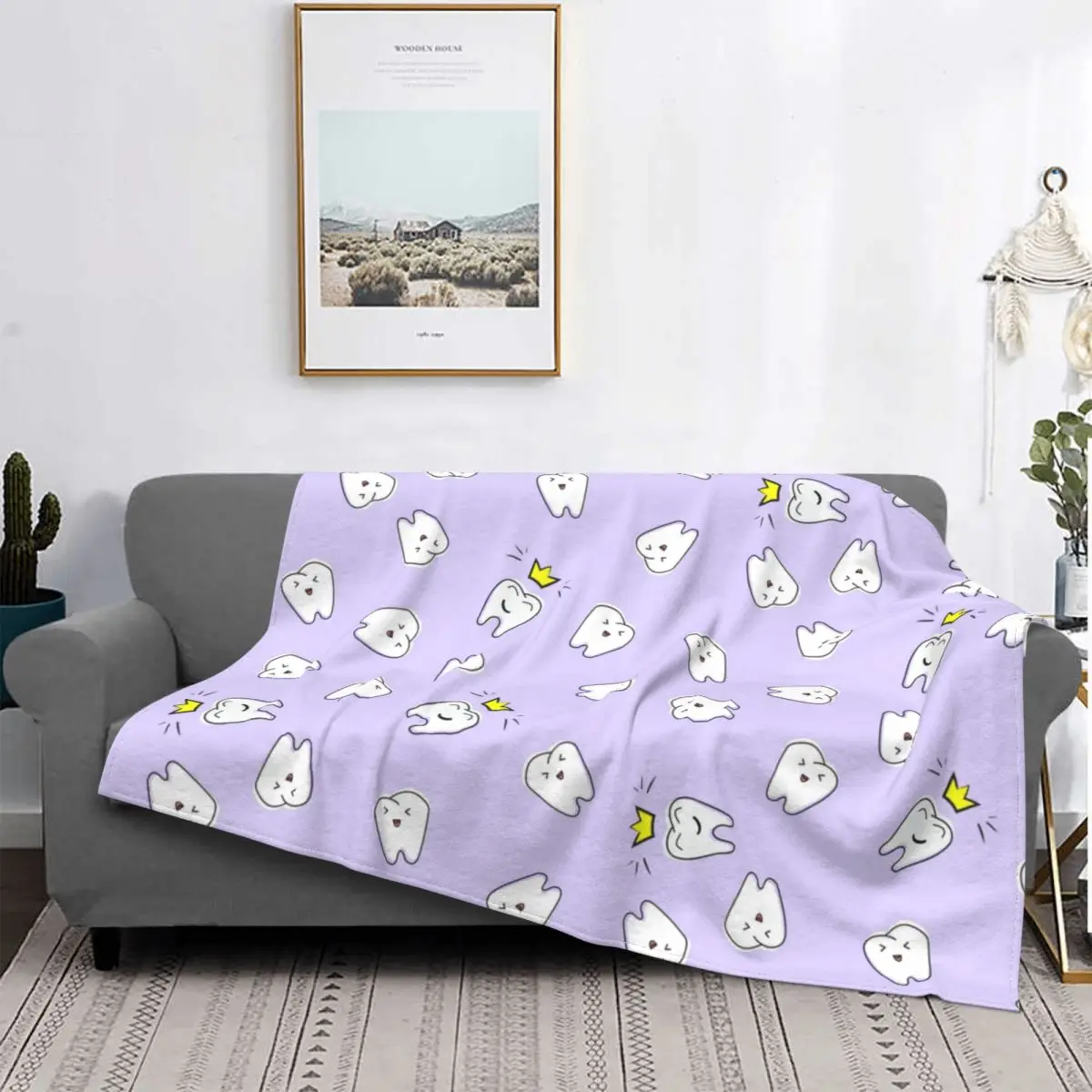 

Tooth Dentist Nursery Print Violet Blanket Flannel Funny Warm Throw Blankets for Home Summer