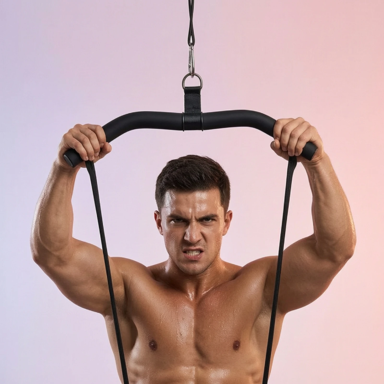 Lat Pulldown Bar with Carabiner Curved Lat Pulldown Bar Handle EVA Coated Ergonomic for Fitness Enthusiasts, Home Gym