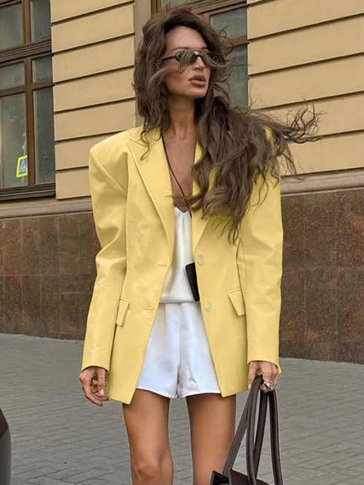 

Trendix Yellow Casual Long Sleeve Jacket Femme 2025 Autumn Winter Street Fashion Solid Cardigan Coat Basic Commuter Blazer Women