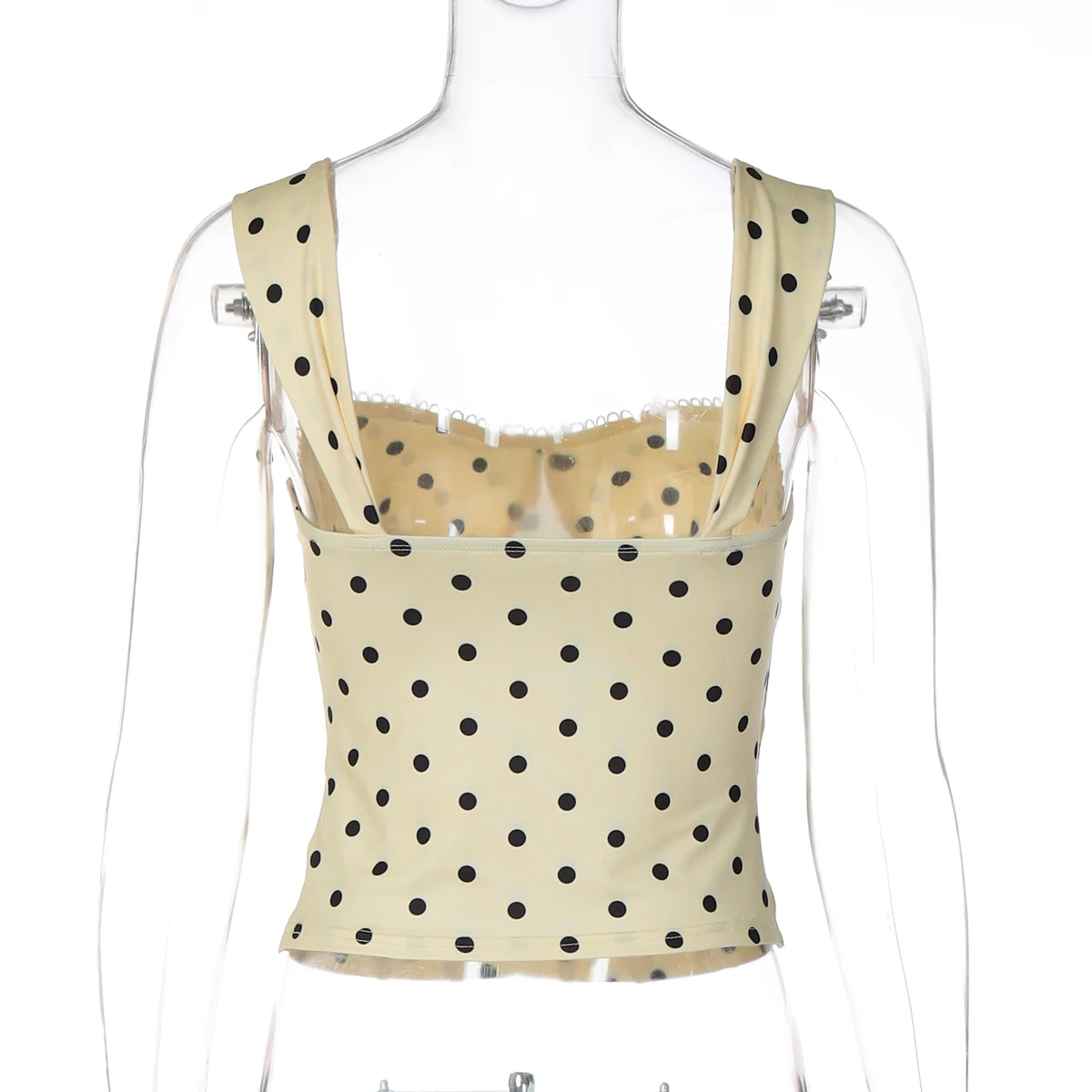 Hugcitar Polka Dot Print Straps Square Collar Backless Ruched Sexy Crop Tank Top Sommer Damen Elegant Y2K Outfit Party Urlaub – Detail 4