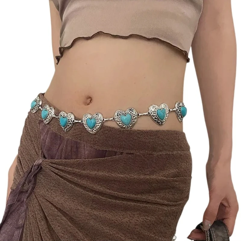 

652F Chain Belt For Women Waist Chain Belly Chain Waist Chain Heart Carvings Belt Beach Belly Chain For Dress