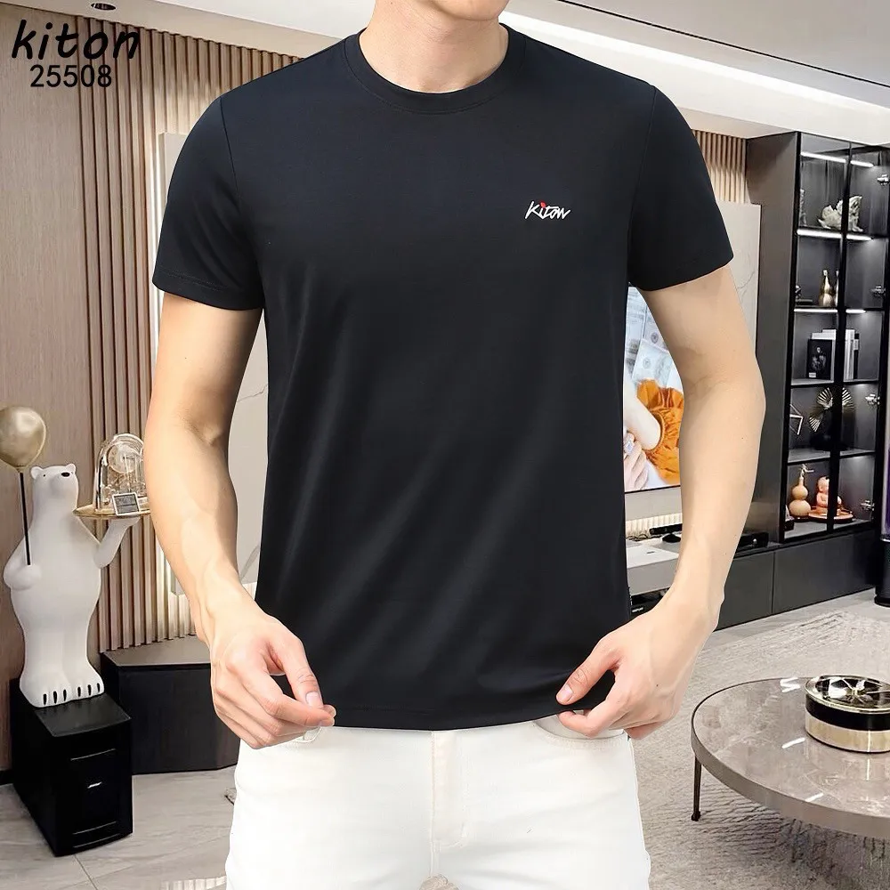 Italian kiton new men's crew neck embroidered short-sleeved T-shirt