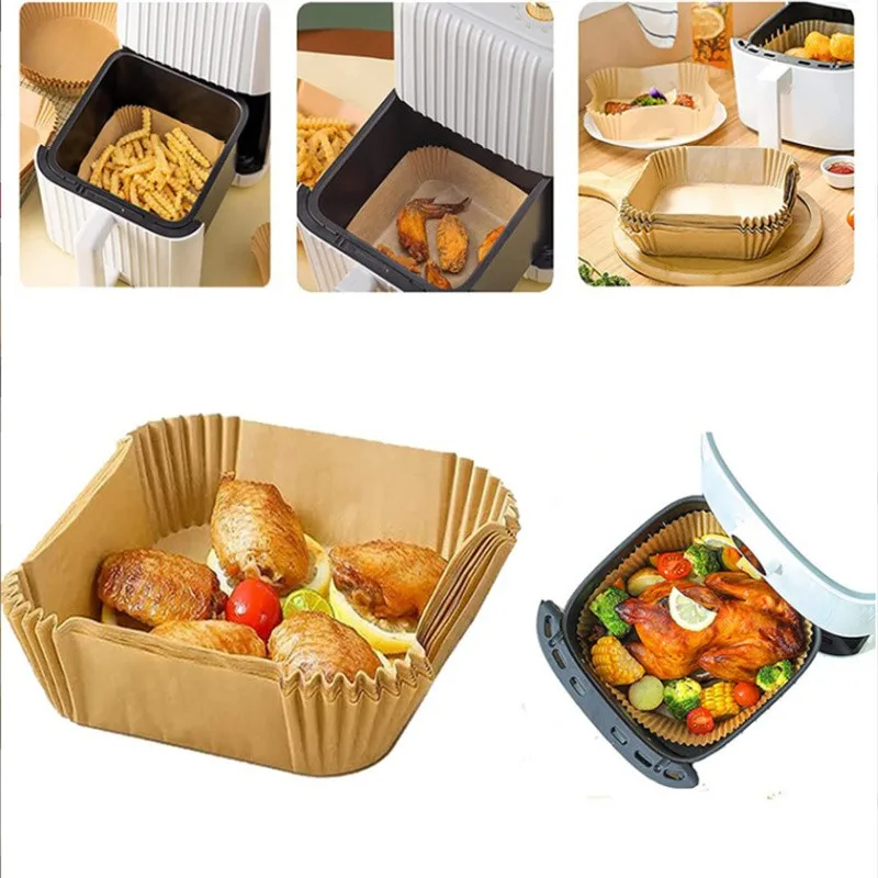 10-100pcs Air Fryer Paper Liner Non-Stick Oilproof Waterproof Disposable Air Fryer Baking Parchment Paper for Square Air Fryer