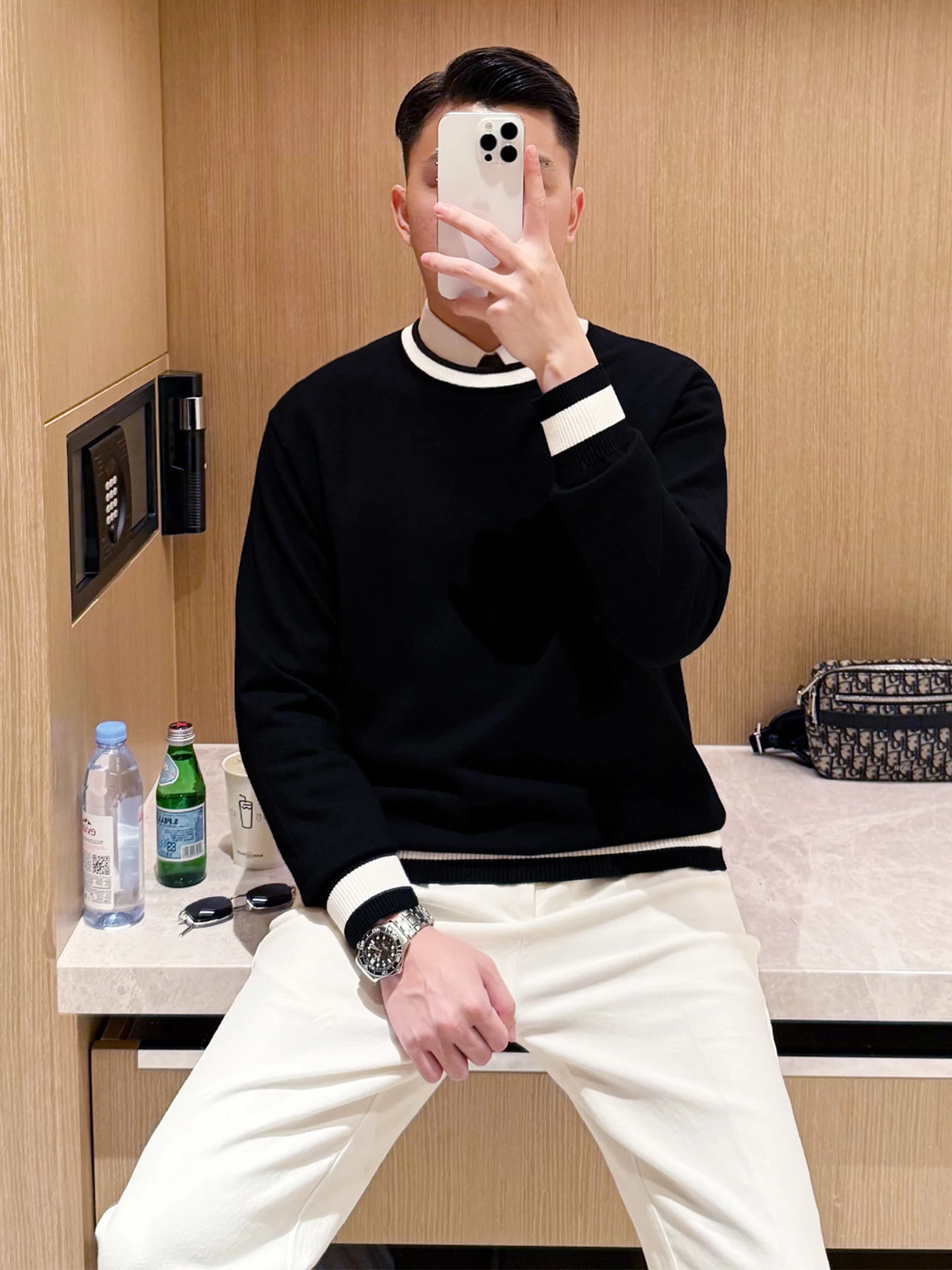 

Men's Knitted round Ne Sweater Retro Striped Base irt Autumn Winter New Sle Casual Bla Clothes Youth Faion Busin...