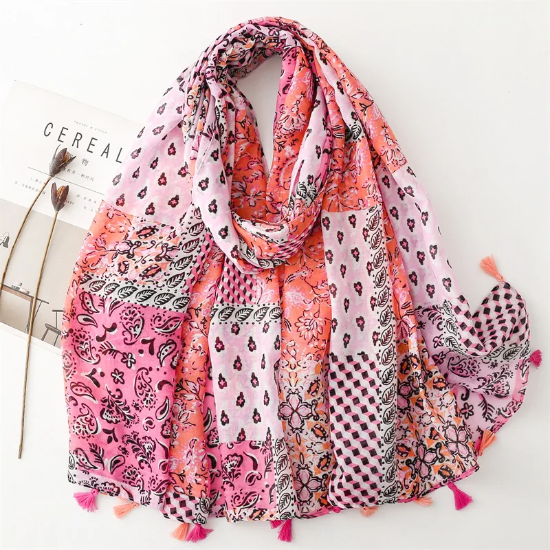 Autumn Fashion Lovely Polka Floral Thin Tassel Viscose Shawl Scarf Lady High Quality Wrap Pashmina Stole Bufandas Muslim Hijab