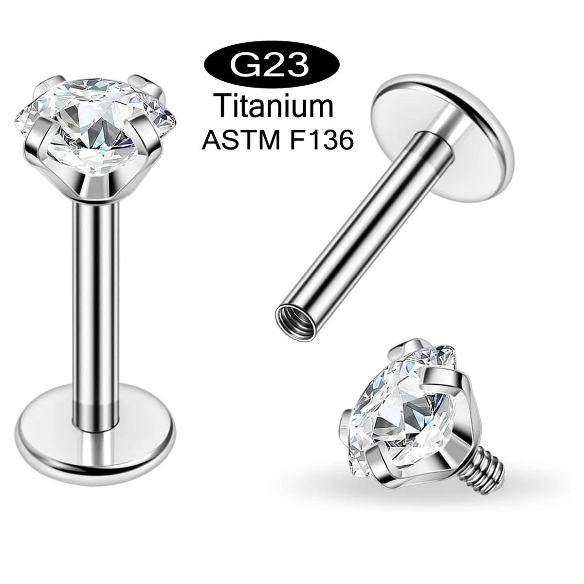 Titanium 16g/18g Internal Thread CZ Stud Piercing Jewelry for Nose/Helix/Conch/Lip/Daith/Labret Helix Tragus Earring 2PCS