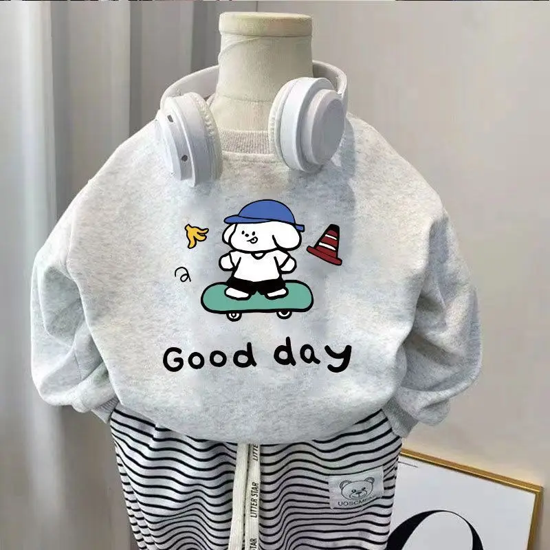 

Толстовка UNITIM для маленьких мальчиков, утепленные пуловеры с мультяшным принтом для маленьких мальчиков, новые зимние детские толстовки с круглым вырезом для девочек