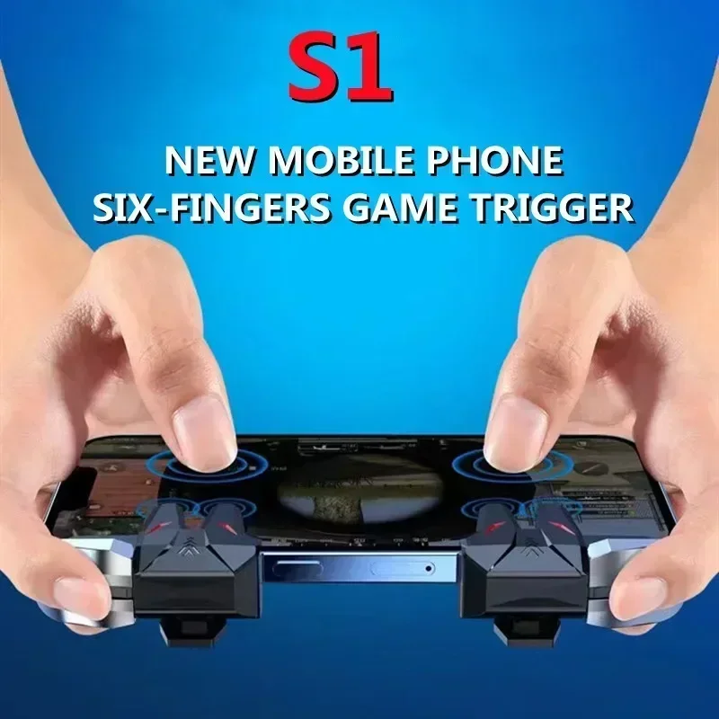 S1 ABS Mobile Phone 6 Finger Game Trigger for PUBG Aim Shooter L1R1 Alloy Key Button Gamepad Joystick Controller for IOS Android