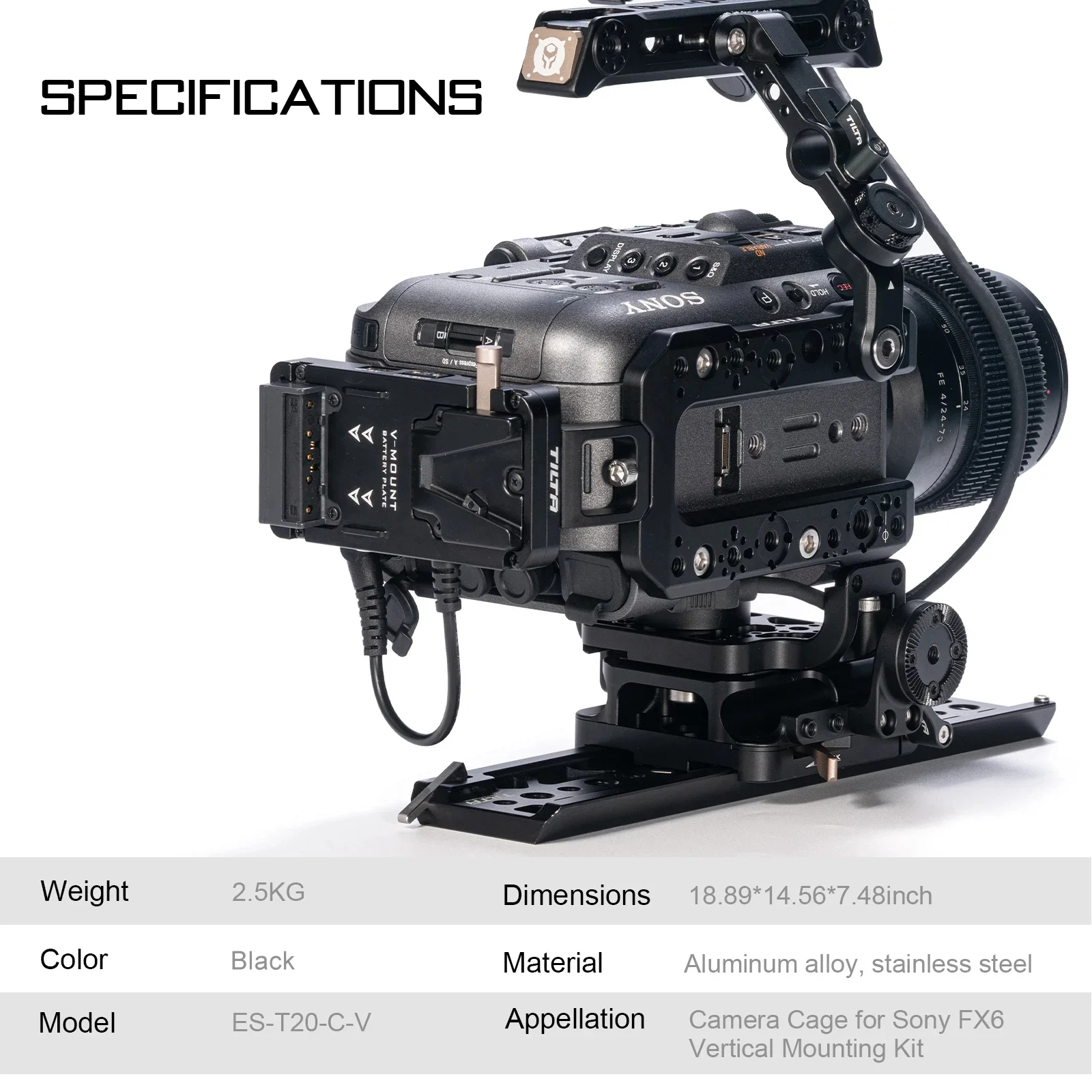 TILTA FX6 ES-T20-B Advanced Camera Cage Kit for Sony FX6 Vertical