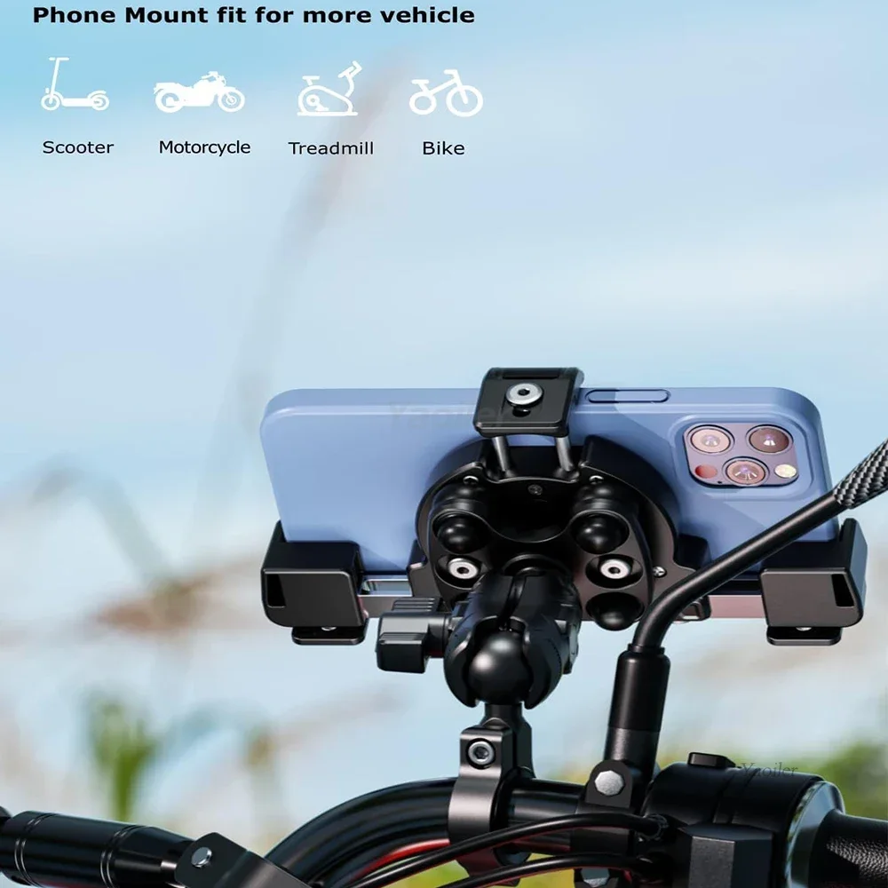 Motorcycle Phone Mount Vibration Dampener Not Block Camera Anti-Theft Motorycle Phone Holder Handlebar Mount for 5.4-7.2" Phone