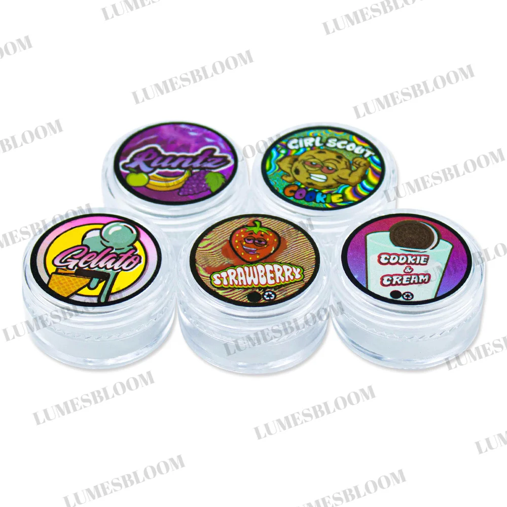 3ml Plastic Jar Laser Sticker Set Empty Storage Box Wax Blam Cream Oil Round Clear Container 30x15mm Customize Packaging Logo