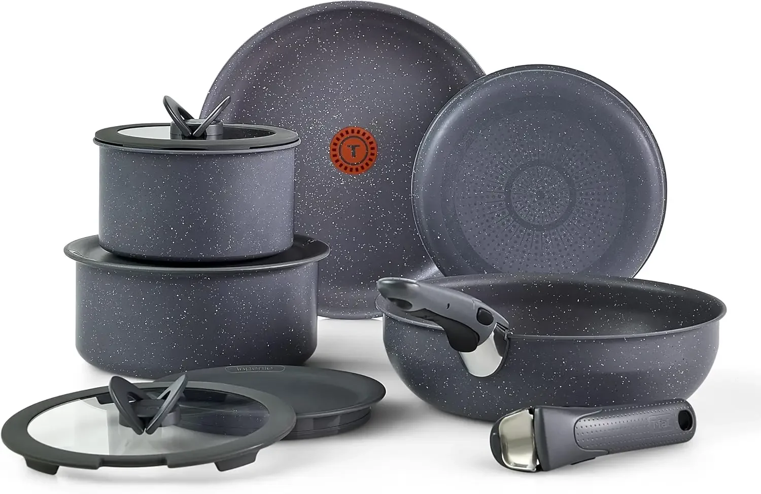 11-Piece Non-Stick Cookware Set with Removable Handle, Oven Safe 500F, Dishwasher Safe, Stackable Pots and Pans