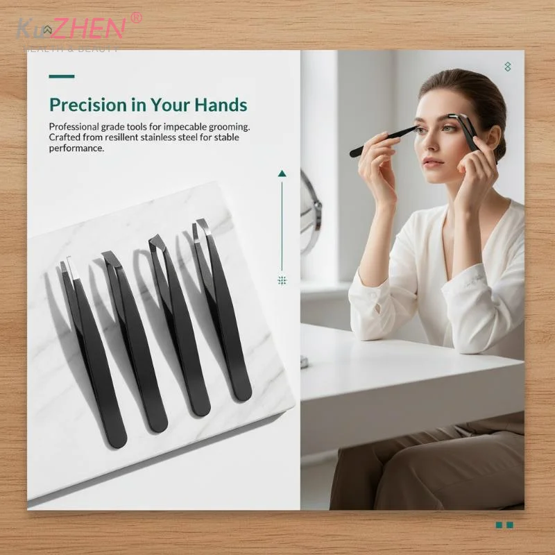 4Pcs Professional Black Eyebrow Tweezers Set Stainless Steel Slant And Flat Point Eyebrow Tweezers For Eyebrow Shaping Tools