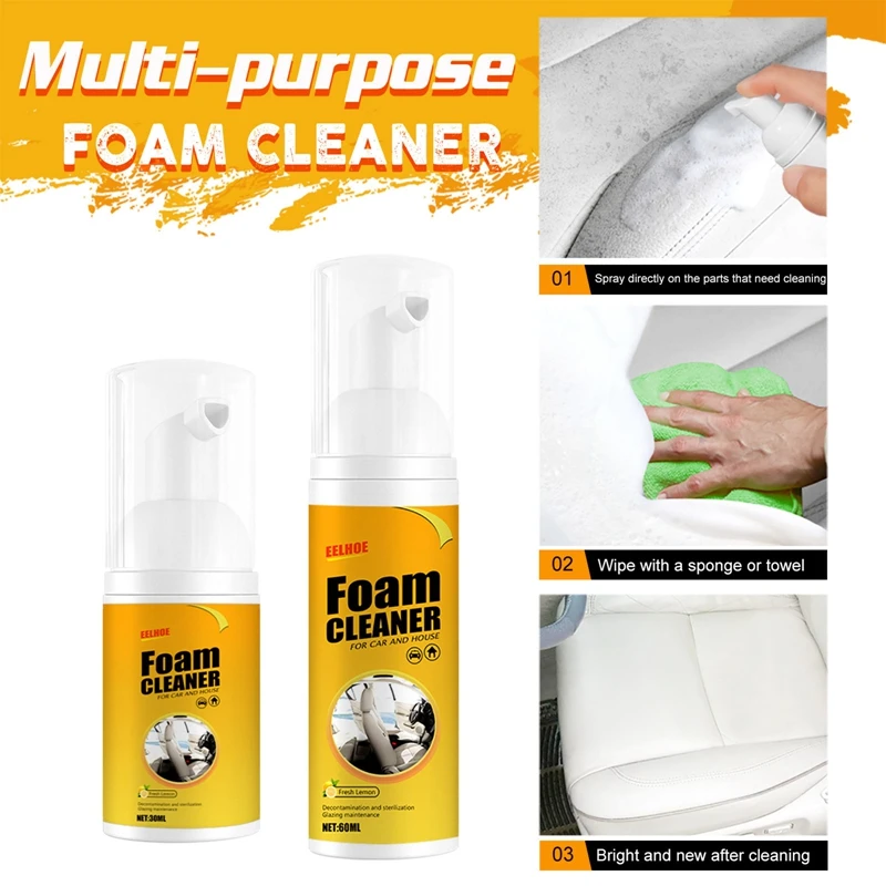 Car Foam Cleaner Interior Panel Seat Leather Ceiling Clean Wash Spray Agent Multipurpose Home Foam Dust Remover 30/60/100/150ML