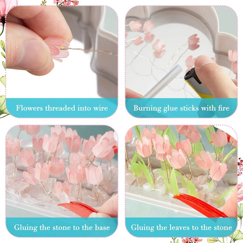 2Sets Cloud Mirror Tulip Lamp Handmade DIY Tulip Night Light Simulation Flower Lights Room Decorations