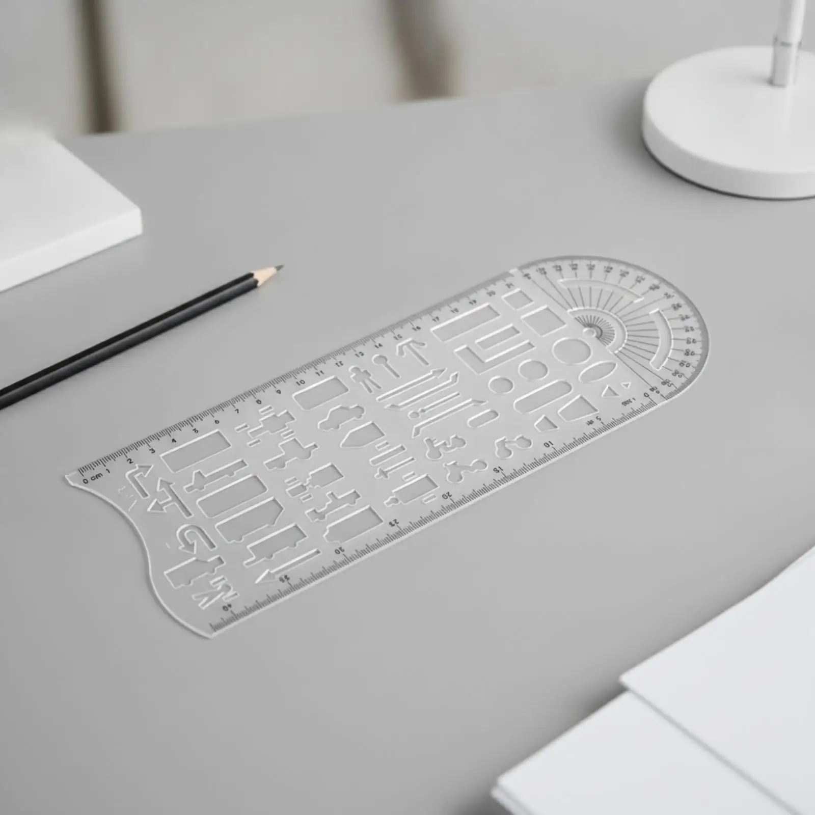 White Plastic Accident Scene Ruler with Pre-cut Shapes for Fast Neat Traffic Diagram Drafting Tasks