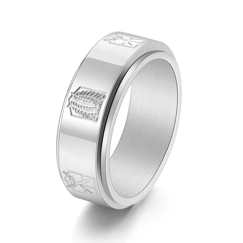 Anillo de acero inoxidable de ataque a los Titanes para hombres y mujeres, anillos de dedo de bandera de alas de la libertad, joyería de alta calidad, fanáticos del Anime