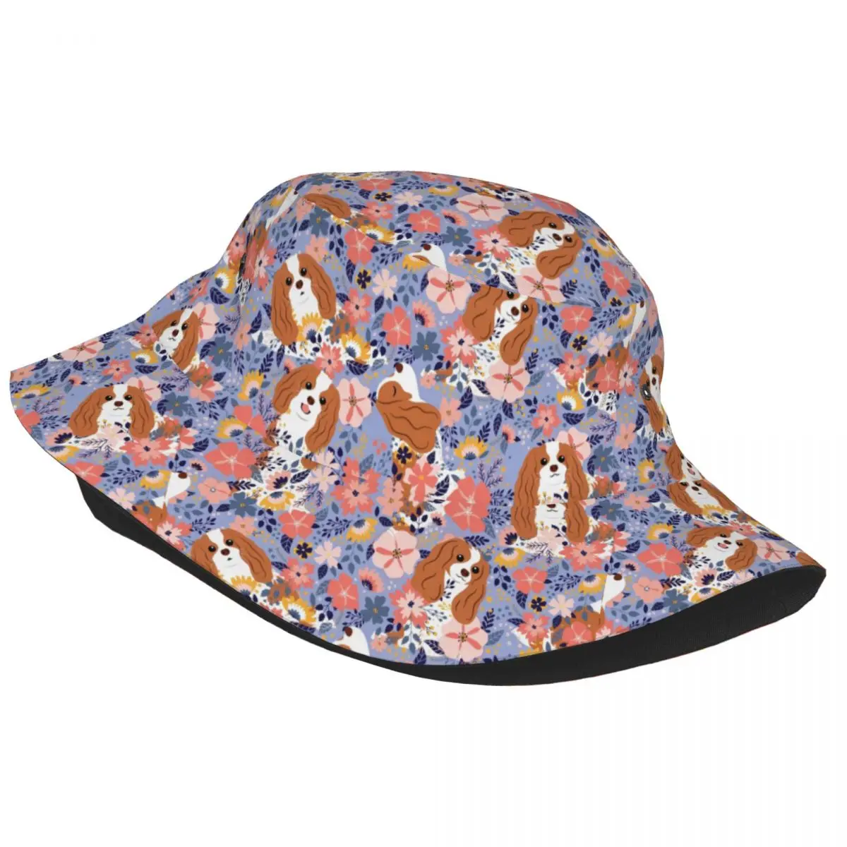 Fashion Cute Cavalier King Charles Spaniel Garden Bucket Hats for Men Women Printed Dog Summer Travel Beach Dog Fisherman Cap