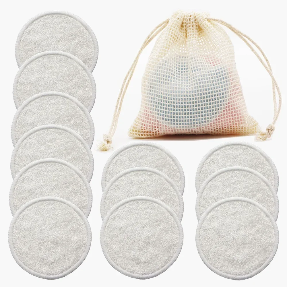 12PC Reusable Cotton Pads Makeup Remover Pads Washable Round Bamboo Make Up Pads Cloth Nursing Pads Skin Care Tool Skin Cleaning