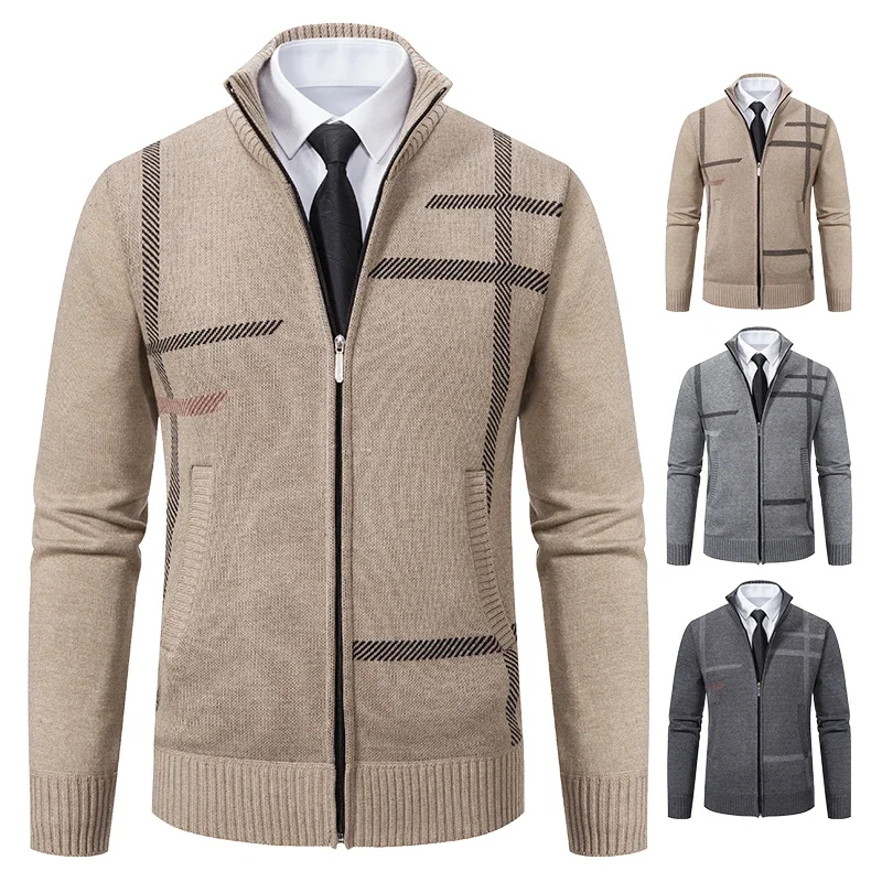 Pop Men's Knitted Cardigan Wool Cashmere Sweaters Velvet Turtleneck Knitwear Cold Fashion Blouse Y2K Boy Jumper Coat Hombre Over